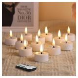 Eywamage Eight Count  White LED Tealights with Remote Batteries, Flickering Flameless Tea Lights Electric Votive Candles Set of 8 - Retail: $17