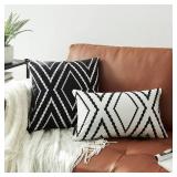 Nestinco Set of 2 Black Square Pillow Covers 16 x 16 inches Boho Aztec Polyester Blend Decorative Throw Pillow Covers for Sofa Couch Bed Decor - Retail: $11