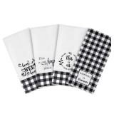 Honoson 4 Pcs Buffalo Plaid Kitchen Towels Farmhouse Hand Tea Towels Absorbent Quick Dry Buffalo Check Kitchen Dish Cloths Cleaning Cloth for Summer Home Supplies Gifts(White and Black,Plaid Style) - 