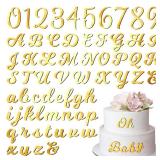 Jspupifip 128 Pcs Acrylic Alphanumeric Cake Topper Diy Cake Decoration with Mirror Number 0-9 and Alphabet A-Z Personalized Cake Picks Decor Anniversary Baby Shower Party Supplies(Gold) - Retail: $15