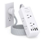 Power Strip Surge Protector - One Beat 6 Widely Outlets with 4 USB Ports (2 USB C), 5 Ft Extension Cord Flat Plug, Wall Mount Outlet Extender Small Power Strip for Travel Home Office College Dorm Room