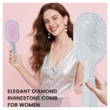 Pre Owned MInovel Luxury Rhinestone Hair Brush for Women - Bling Detangling Comb with Anti-Static, Perfect for Wet or Dry, Straight & Wavy, Curly Hair, Great Gift for Holidays and Special Events