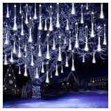 ZROPAW Christmas Lights Outdoor,24 Tubes 864 LED Meteor Shower Lights 12Inch, Waterproof Icicle Light Outdoor Christmas Decorations for Xmas Tree Yard Party, UL Plug, White - Retail: $16