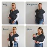 Stylish Dark Gray & Gold Baby Carrier Wrap: Comfortable, Soft & Supportive, Adjustable Ring Sling for Mom & Dad, Ideal for Baby Registry, Newborn to Toddler, Baby Shower - Retail: $37