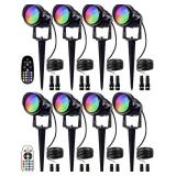 SUNVIE Christmas 12W RGB Color Changing Landscape Lights Low Voltage LED Landscape Lighting Remote Control Spotlight Waterproof Garden Pathway Christmas Decoration Outdoor, 8 Pack with Connector - Ret