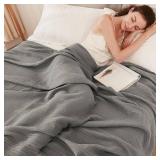 EMME Muslin Grey Twin Blanket 100% Cotton Bed Blankets for Adults and Baby 60\"x80\" Lightweight Soft Breathable All Season Solid Pre-Washed Gauze, Grey - Retail: $36