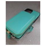Bocasal RFID Blocking Wallet Case for iPhone 12 Pro Max - Mint Green PU Leather Flip Folio Case with Adjustable Crossbody Wrist Strap, Kickstand, 5G Compatibility - Retail: $30