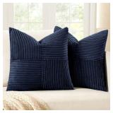 MIULEE Navy Blue Decorative Throw Pillow Covers 18x18 Inch for Couch Bed Sofa Pack of 2 Boho Farmhouse Throw Pillows Soft Cross Corduroy Patchwork Textured Cushion Cases - Retail: $14