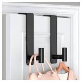 VINHOLD Heavy Duty Stainless Steel Over-Door Hook for Coats, Totes, Towels â Easy Install Door Hooks with Non-Slip Pads for Bedroom Bathroom Entryway Office (Black, 2 Pack, Fits 1-3/4\" Thick Doo