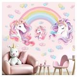 Unicorn Rainbow Wall Stickers for Girls: Peel and Stick Unicornio Cloud Wall Decals - Wall Art Decor Kids Supplies Ages 1 2 3 4 5 6 7 8 9 10 11 12 Year - Retail: $14