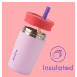Owala Kids Insulation Stainless Steel Tumbler with Spill Resistant Flexible Straw, Easy to Clean, Kids Water Bottle, Great for Travel, Dishwasher Safe, 12 Oz, Navy and Blue (Home Base) - Retail: $20