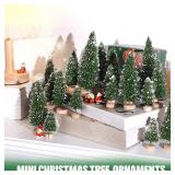 30Pcs Mini Christmas Trees Artificial Christmas Tree Bottle Brush Trees with Wooden Base for Christmas Decor Christmas Party Home Table Craft Decorations(Green-A) - Retail: $18