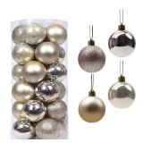 24Pcs Christmas Ornaments - Shatterproof Hanging Balls for Holiday Decoration, Ideal for Christmas Tree, Weddings, Parties, 1.57\"-4CM(Champagne) - Retail: $6,885