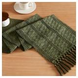 ZeeMart Macrame Style Boho Table Runner, Olive Green Table Runners 60 Inches Long, Farmhouse Woven Home Decor, 12x60 Inch, Olive - Retail: $14