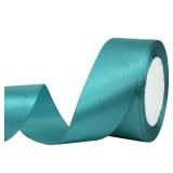 1-1/2 Inch Turquoise Soild Satin Ribbon Single Faced Teal Fabric Ribbons for Gift Wrapping Sewing Wreath DIY Bows Floral Decoration Card Invitation, 25 Yards