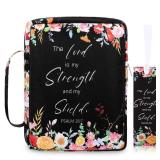 Laumoi Bible Cover Floral Bible Case with Handle and Zippered Back Pocket 10 Inch Women Bible Bag with Bookmark Portable Bible Carrying Case for Bible Study, Outdoor, Daily Commuter (Less Flower) - Re