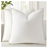 decorUhome Spring Chenille Soft Cozy Throw Pillow Covers 18x18 Set of 2, Modern Farmhouse Boho Velvet Decorative Pillow Cases with Stitched Edge for Couch Sofa Bed Home Decor, Cream White - Retail: $1