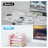 Spacrea Desk Organizers and Accessories, Paper Organizer for Desk with File organizer, Desk Accessories & Workspace Organizers for Office Supplies (Rose Gold) - Retail: $25