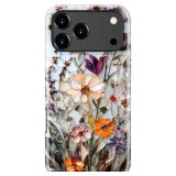 LUHOURI for iPhone 17 Pro Max Case,Wireless Charging Compatible,Dual-Layer - Soft Silicone Inner + Hard Outer Shell,Cute Wildflower Design,Protective Phone Cover for Women - Marble Pressed Flowers - R