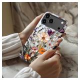 LUHOURI for iPhone 17 Pro Max Case,Wireless Charging Compatible,Dual-Layer - Soft Silicone Inner + Hard Outer Shell,Cute Wildflower Design,Protective Phone Cover for Women - Marble Pressed Flowers - R