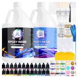 Pmbqifay Epoxy Resin 2 Gallon Kit, Clear Resin Epoxy, Resin Kit - High-Gloss,No Bubbles, Not Yellowing, Self-Leveling Art Resin Casting Resin for DIY Art,Crafts,Jewelry,Table Top,Wood & Resin Molds - 