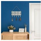 Mkono Key Holder for Wall Decorative Small Macrame Key Holder Boho Home Decor 5 Hooks Display Key Hanger for Entryway, Hallway, Bedroom, Living Room - Retail: $12