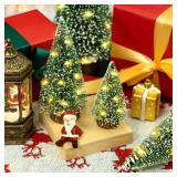 Small Christmas Tree with Lights, 4 Pcs Table Top Mini Christmas Tree with Wooden Bases, LED String Light Small Bottle Brush Pine Tree Decor for Xmas Holiday Party Home Indoor Christmas Decoration - R