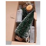 Small Christmas Tree with Lights, 4 Pcs Table Top Mini Christmas Tree with Wooden Bases, LED String Light Small Bottle Brush Pine Tree Decor for Xmas Holiday Party Home Indoor Christmas Decoration - R