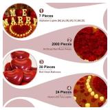 Homemory Marry Me Light Up Letters Proposal Decorations, Marry Me Sign with 24Pcs Flameless Candles 2000Pcs Red Fake Rose Petals 30Pcs Red Balloons for Valentine