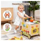 Wooden Baby Walker 3-in-1 Push Toy for Toddlers, Montessori Sensory Activity Center with Pretend Kitchen, Adjustable Speed Learning Walker, Safe Wooden Toy, Ideal Gift for Boys and Girls - Retail: $60