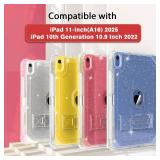 ZoneFoker Case for iPad A16 11th Generation 11 Inch 2025 / 10th Gen 10.9 Inch Case 2022, Heavy Duty Shockproof Rugged Protective Translucent Cover with Pencil Holder Kickstand, Clear Glitter - Retail: