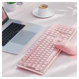SEUNKWANG V3 Wireless Keyboard and Mouse with Single Backlit, Metal Panel, Bluetooth/2.4G Rechargeable Computer Keyboard and Mouse Combo Silent Lighted Full Size Cute Keyboards-Pink - Retail: $45