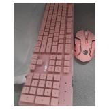 SEUNKWANG V3 Wireless Keyboard and Mouse with Single Backlit, Metal Panel, Bluetooth/2.4G Rechargeable Computer Keyboard and Mouse Combo Silent Lighted Full Size Cute Keyboards-Pink - Retail: $45