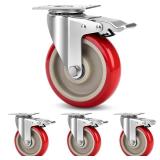 5 Inch Industrial Heavy Duty Swivel Caster Wheels with Brake,Set of 4 Safety Locking Casters,Load 2400lbs,Premium Polyurethane Wheels for Table,Trailer,Saw Table,Stage Toolbox,Bed,Corn Board - Retail: