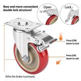 5 Inch Industrial Heavy Duty Swivel Caster Wheels with Brake,Set of 4 Safety Locking Casters,Load 2400lbs,Premium Polyurethane Wheels for Table,Trailer,Saw Table,Stage Toolbox,Bed,Corn Board - Retail: