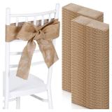 SmoothNovelty 24 Pcs Burlap Chair Sashes for Wedding Natural Jute Bow Ribbon Ties for Rustic Country Wedding Decoration Farmhouse Vintage Party Reception Birthday Anniversary Banquet, 3.9inch x 7.87ft