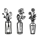 CNHONG 3 Pieces Black Metal Flowers Wall Decor - Wall Art Metal Wall Sculptures Hanging for Indoor Kitchen Bathroom Bedroom Living Room