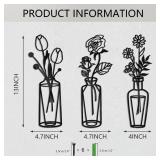 CNHONG 3 Pieces Black Metal Flowers Wall Decor - Wall Art Metal Wall Sculptures Hanging for Indoor Kitchen Bathroom Bedroom Living Room