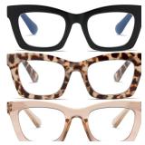 FSRTEP Oprah Style Readers for Women - 3 Pack Stylis Style Reading Glasses with Blue Light Blocking and Spring Hinge HBK +2.25 - Retail: $10