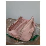 Prite Makeup Bag for Women Travel Waterproof Vegan Leather Cosmetic Bag Open Flat Toiletry Bag With Clear Divider and Handle (Plaid Pink) - Retail: $29