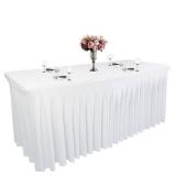 Yoquare White Spandex Table Skirt for Rectangle Tables (4Ft) | 1-Pack Stretch Pleated Tablecloth for 48\" L x 24\" W x 30\" H Rectangular Tables | Suitable for Banquets, Trade Shows, Birthday - Retail