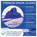 ProCure [200 Count] Disposable Nitrile Gloves Small - Powder Free, Rubber Latex Free, Medical Exam Grade, Non Sterile, Ambidextrous - Soft with Textured Tips - Cool Blue - Retail: $24