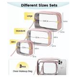 Vorspack Travel Makeup Bag - 3 Pack Travel Toiletry Bag for Women Clear Cosmetic Bag Makeup Organizer Zipper Pouch for Travel Essentials Storage - Pink - Retail: $14