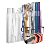 PLASTIC CRACKED SEE PHOTOS SPEDOL Kitchen Cabinet Straw Holder: Acrylic Organizer and Hanging Lid Rack with Adhesive for Door â Cup Tumbler Accessories Storage Set - Retail: $15
