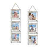 ccdcc 4x4 Collage Picture Frames Set of 2, Rustic Wooden Real Glass Vertical Hanging 3 Opening 4 by 4 Photo Frame, Distressed White - Retail: $18