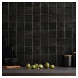 Commomy Thicker Black Peel and Stick Tiles - 10 pcs of 12\" x 12\" - 3D Adhesive Square Peel and Stick Tiles Backsplash for Kitchen, Bathroom, Removable, Waterproof, Vinyl Wall Tile - Retail: $40