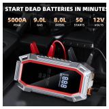 Jump Starter with Air Compressor, 5000A Peak Car Battery Jump Starter(9.0 Gas/8.0L Diesel), 160PSI 12V Jump Box Car Battery Jumper Starter Portable with Smart Jumper Cables, LED Lights, LCD Display - 
