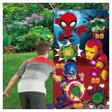Huoety Superhero Themed Toss Games Banner with 6 Bean Bags-Fun Superhero Indoor Outdoor Throwing Game Party Supplies for Kids in Family Games, Superhero Themed Party, Carnival Games - Retail: $10