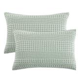 PHF 100% Cotton Waffle Pillow Shams King Size, 2 Pack 20\" x 36\" Soft Skin-Friendly Pillowcases, No Filling, Aesthetic Woven and Breathable Waffle Weave Pillow Case Covers for Bed, Mint Green - Retai