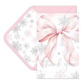 Whaline 50 Pack Winter Bow Thank You Cards Bulk Boxed Christmas Blank Note Cards with Envelope Stickers Pink Bowknot Snowflakes Greeting Card for Wedding Bridal Baby Shower - Retail: $16
